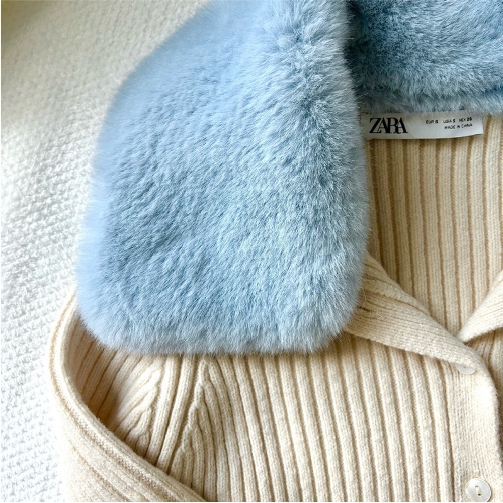 Zara Cream Ribbed Cardigan - Picture 3 of 7